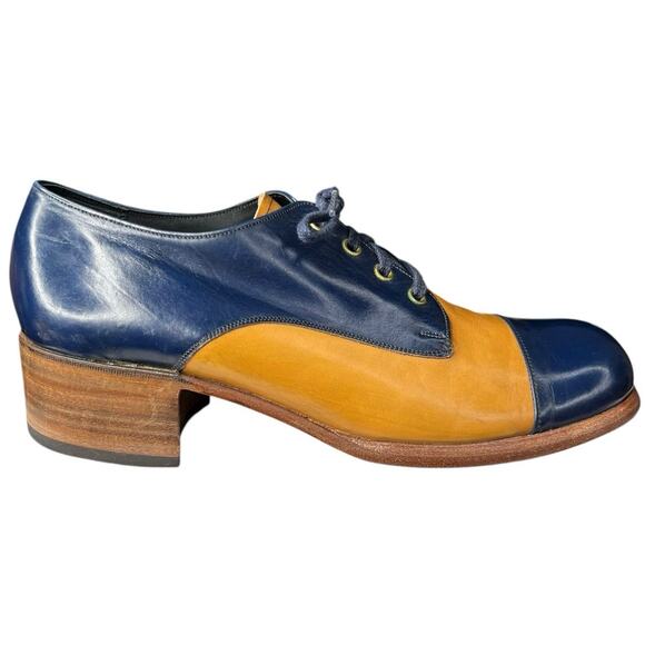 Vintage 70’s Florsheim Men’s Blue Gold Leather Cuban...